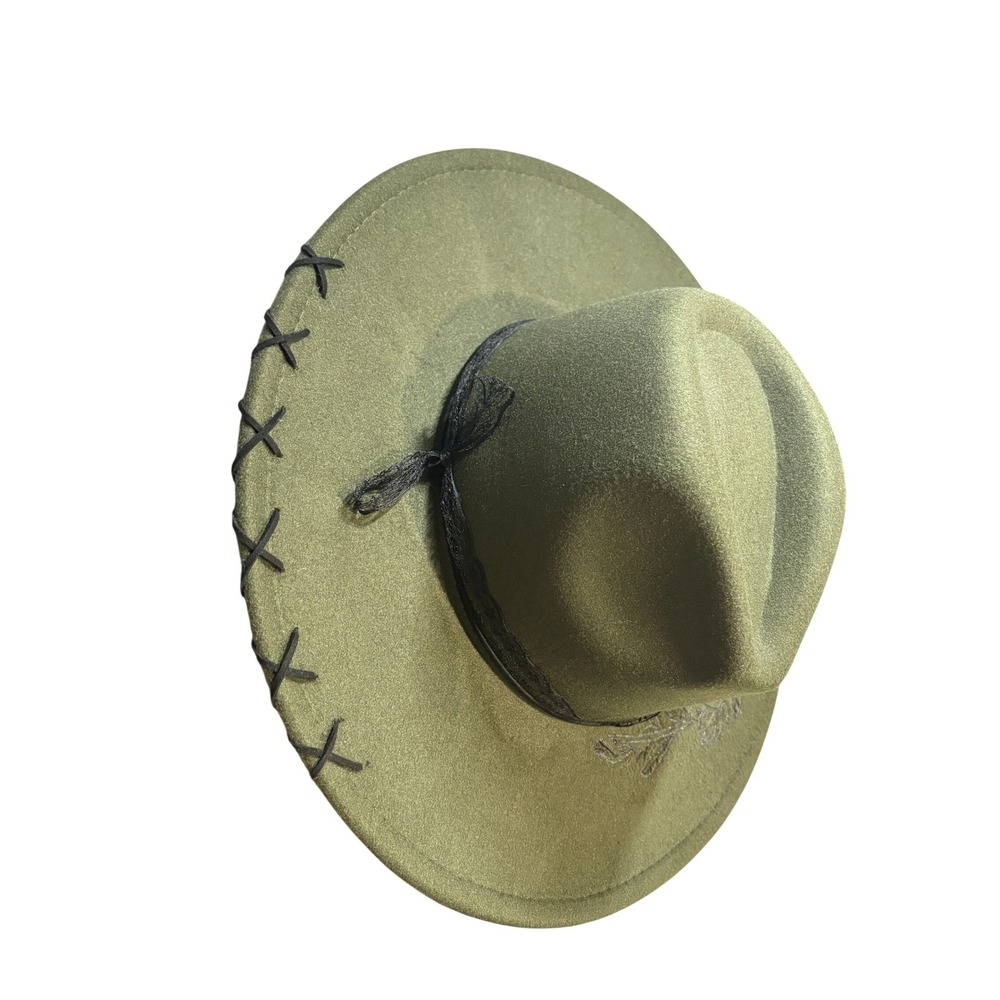 Custom Olive Green Wood Burned Fedora Women One Size Floral Butterfly - Picture 2 of 5